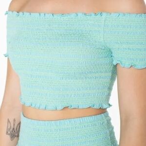 Roxy Lost tides smocked off-the-shoulder crop top